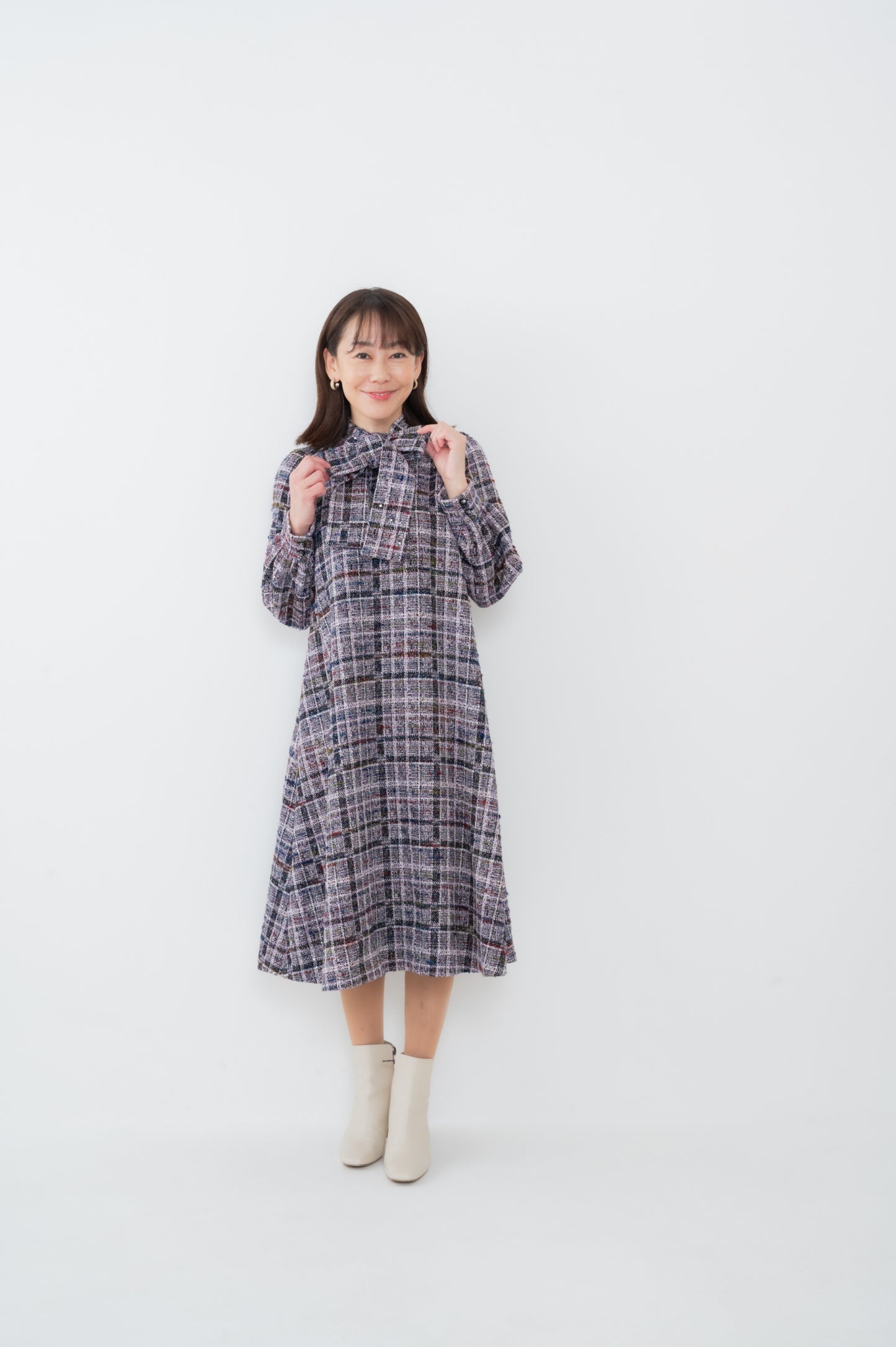 AA-D2502|定番Aライン 大人ツイードワンピース