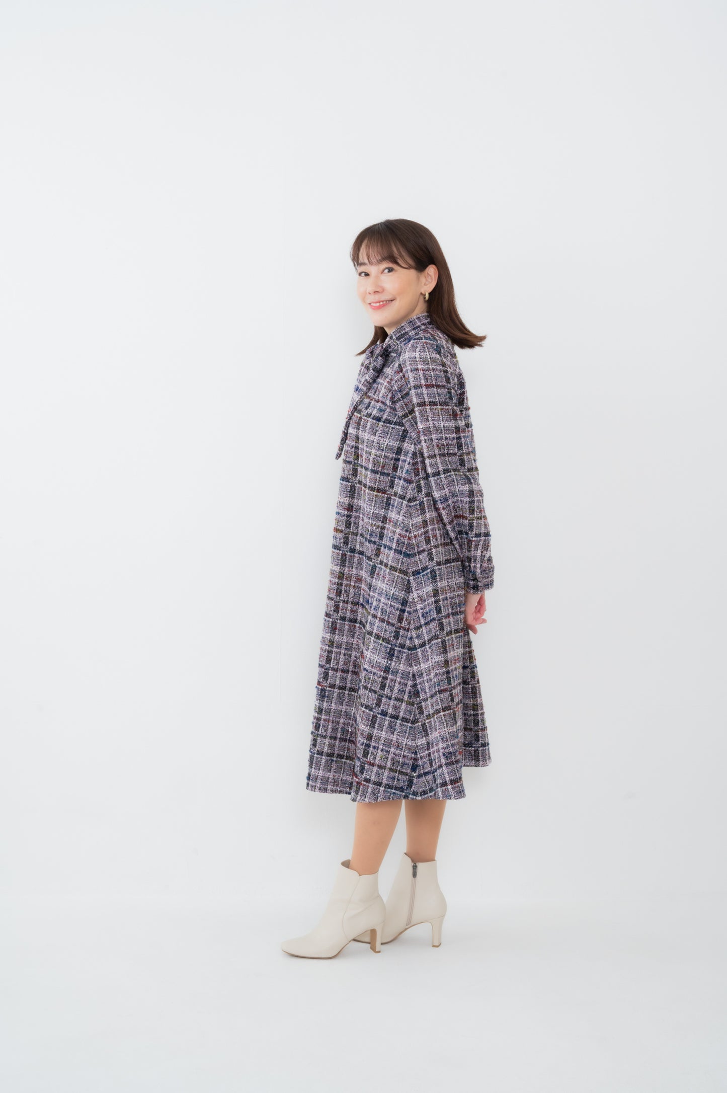 AA-D2502|定番Aライン 大人ツイードワンピース